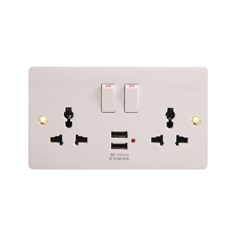 Bakelite 2 Gang Universal Switched Socket พร้อม 2 USB (5V 2100mA) HK6216V-UN-UB